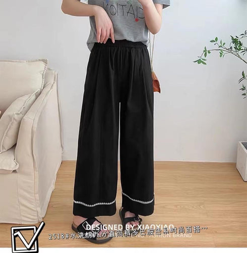 WANWAN Wide Leg Lace Border Trousers
